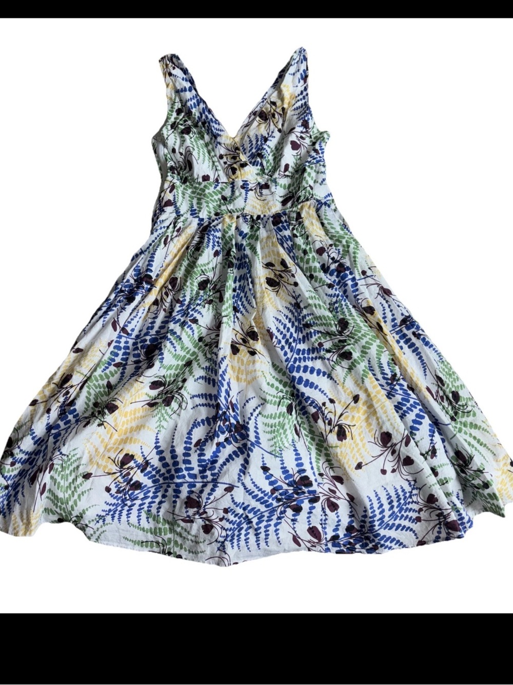 Aryeh V-Neck Fit & Flare Dress in Blue, Green & Yellow